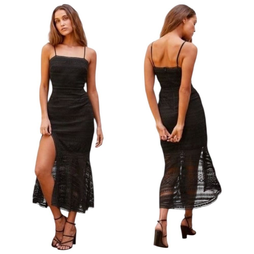Lulus Absolute Elegance Black Lace Sleeveless Midi Dress Slit Womens Small NEW